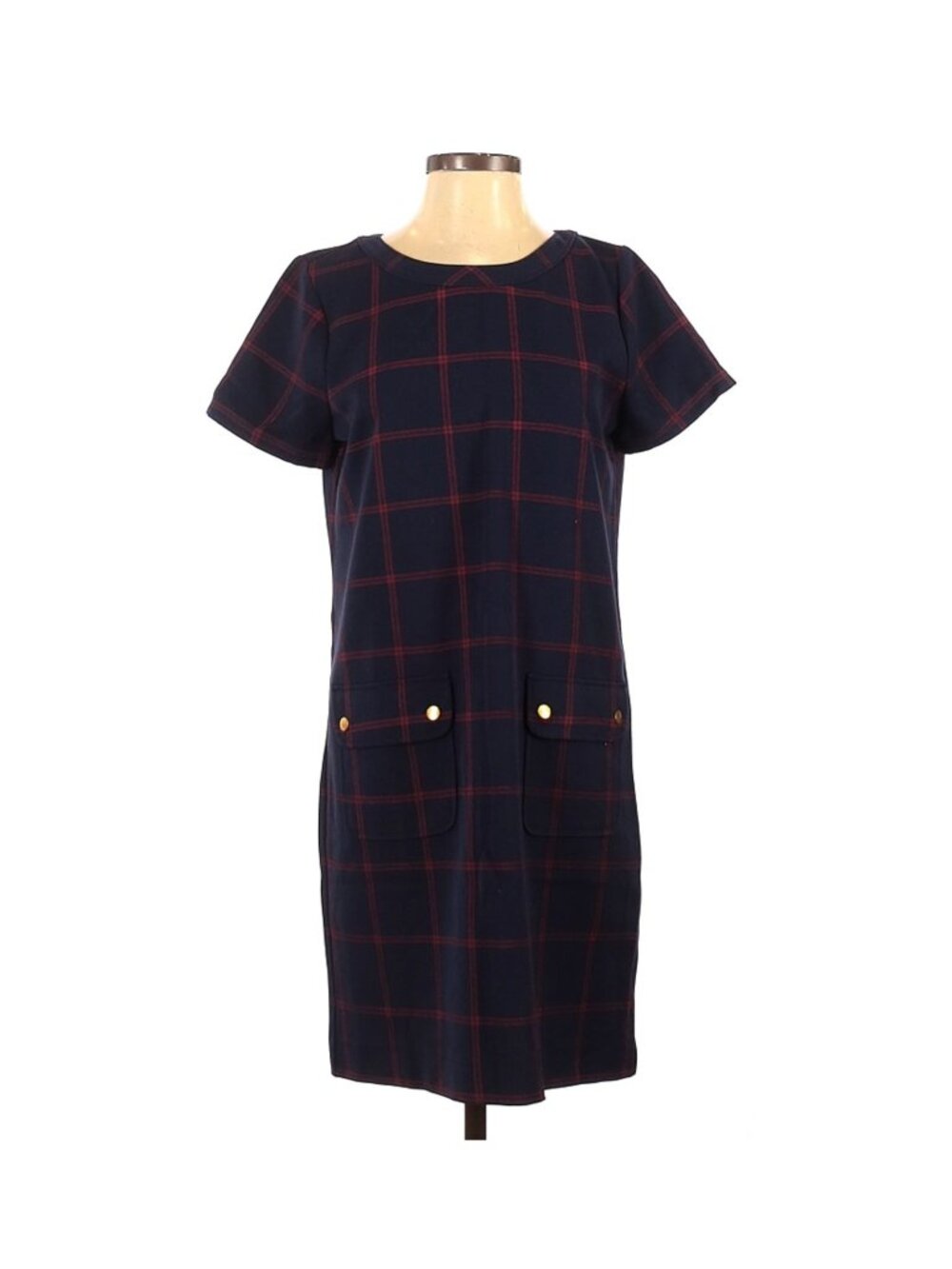 J.Crew Factory Navy Blue Red Checkered Gold Buttons on Pockets & Gold Zipper 4